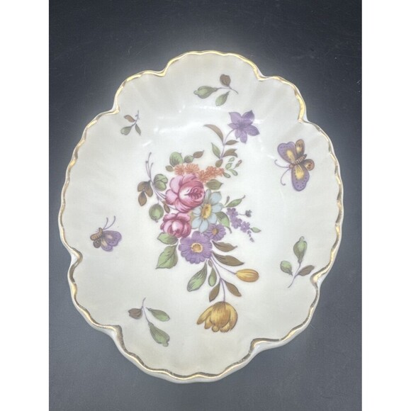VTG Lefton Hand Painted Butterflies & Flowers W/ Gold Trim Trinket Candy Dish - Picture 4 of 8